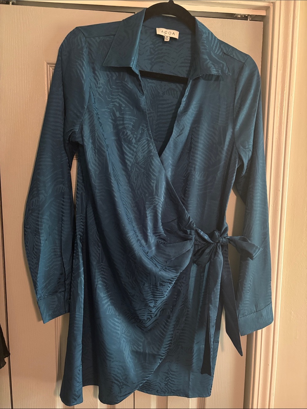 Teal Wrap Long-Sleeve Dress size Medium